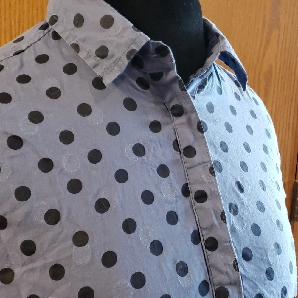 J crew blue on blue big polka dot 3/4 button shirt